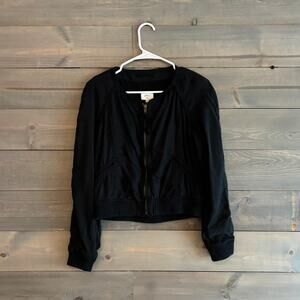 WILFRED | Aritzia Cropped Bomber Jacket Black Lyocell Ribbed Trim Size 8
